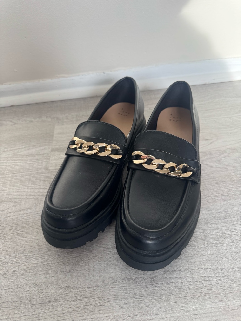 a new day Black Platform Loafers with Gold Chain